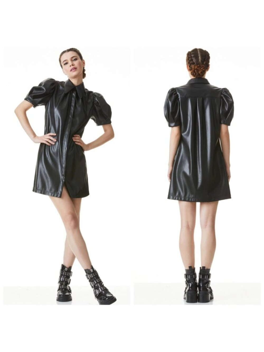 Alice + Olivia Jem vegan leather mini shift dress sz XS